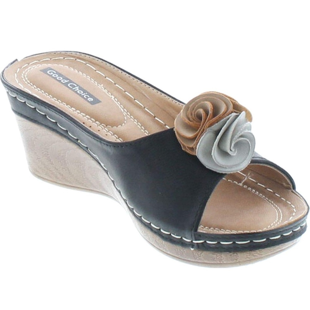 Black and Gray Sandals with Floral Accent